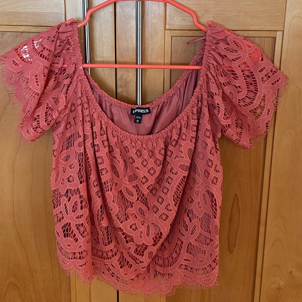 Pink, Express lace off the shoulder shirt